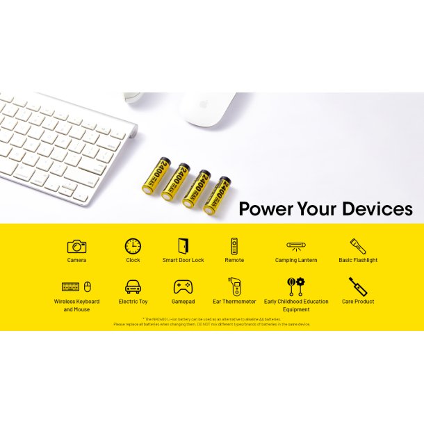 Nitecore genopladelige AA batterier - 4 stk