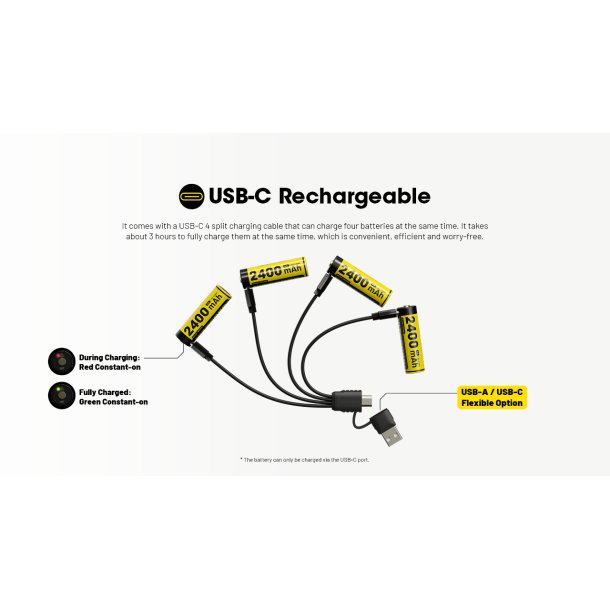 Nitecore genopladelige AA batterier - 4 stk