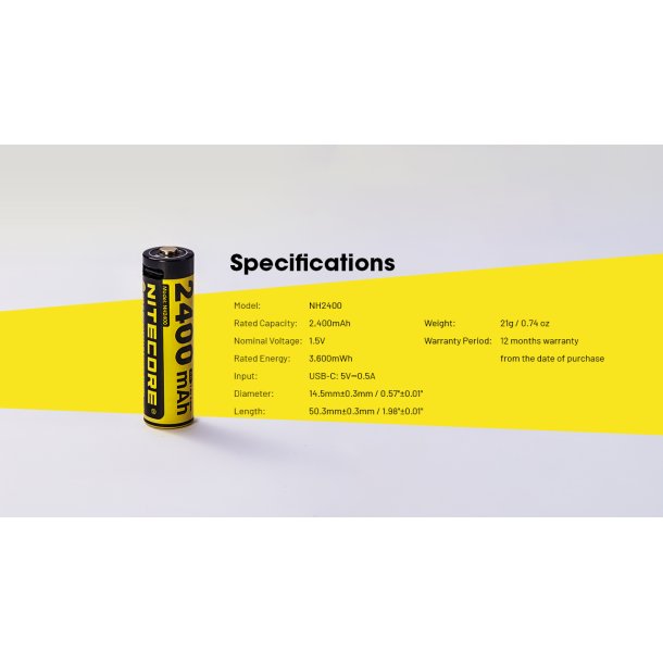 Nitecore genopladelige AA batterier - 4 stk