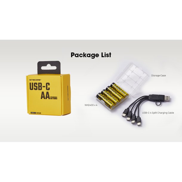 Nitecore genopladelige AA batterier - 4 stk