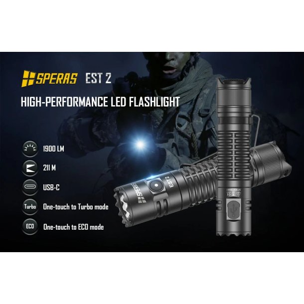 Speras Flashlight EST2 Dual-Switch Tactical Flashlight - 1900 lumens