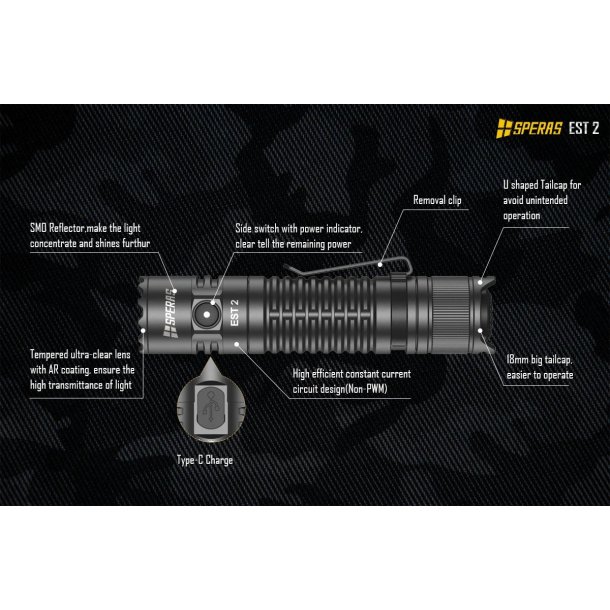 Speras Flashlight EST2 Dual-Switch Tactical Flashlight - 1900 lumens