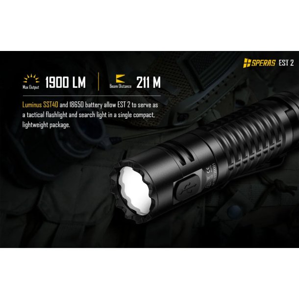 Speras Flashlight EST2 Dual-Switch Tactical Flashlight - 1900 lumens