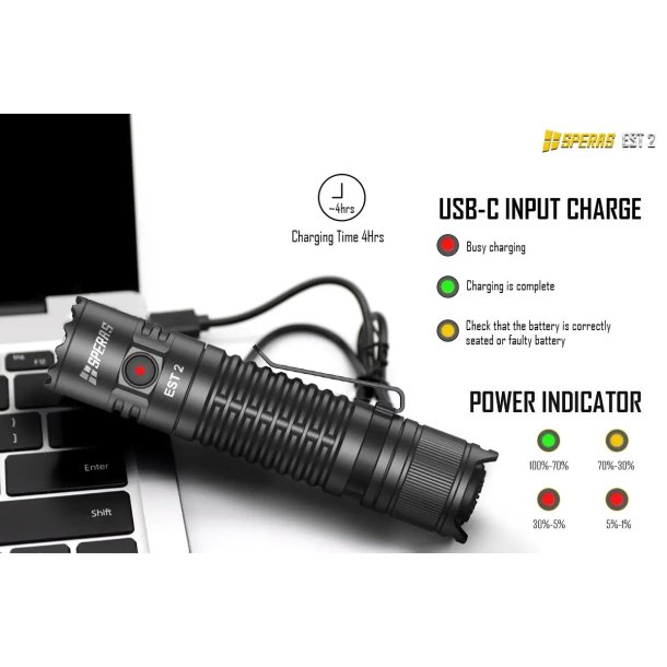 Speras Flashlight EST2 Dual-Switch Tactical Flashlight - 1900 lumens