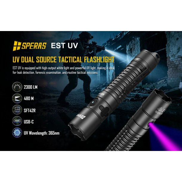 Speras Flashlight EST UV - 2300 lumens + UV 1,35W/365nm