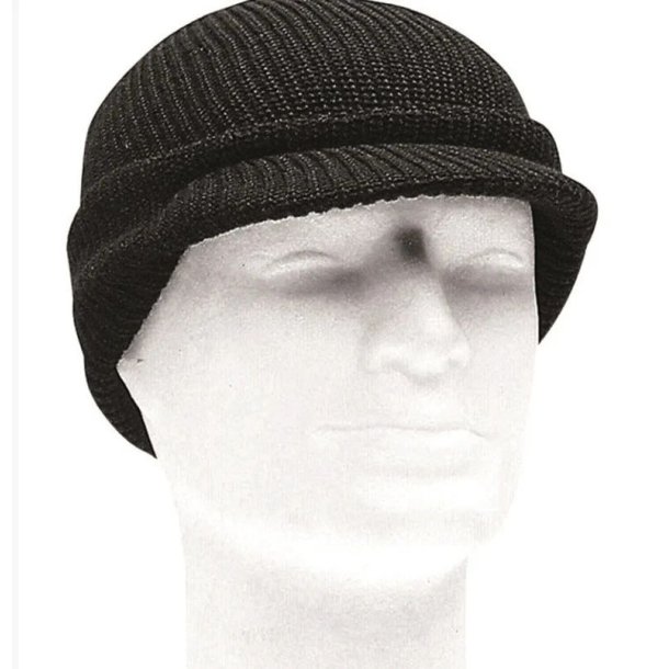 Mil-Tec Uld Watch Cap med Skygge - sort