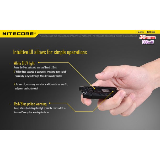 Nitecore THUMB LEO - 45 lumens + UV 500mW/365NM